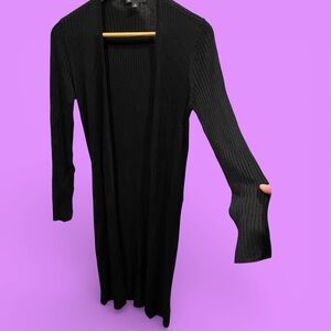 Cute Y2K black ribbed duster cardigan open front lightweight INC whimsigoth